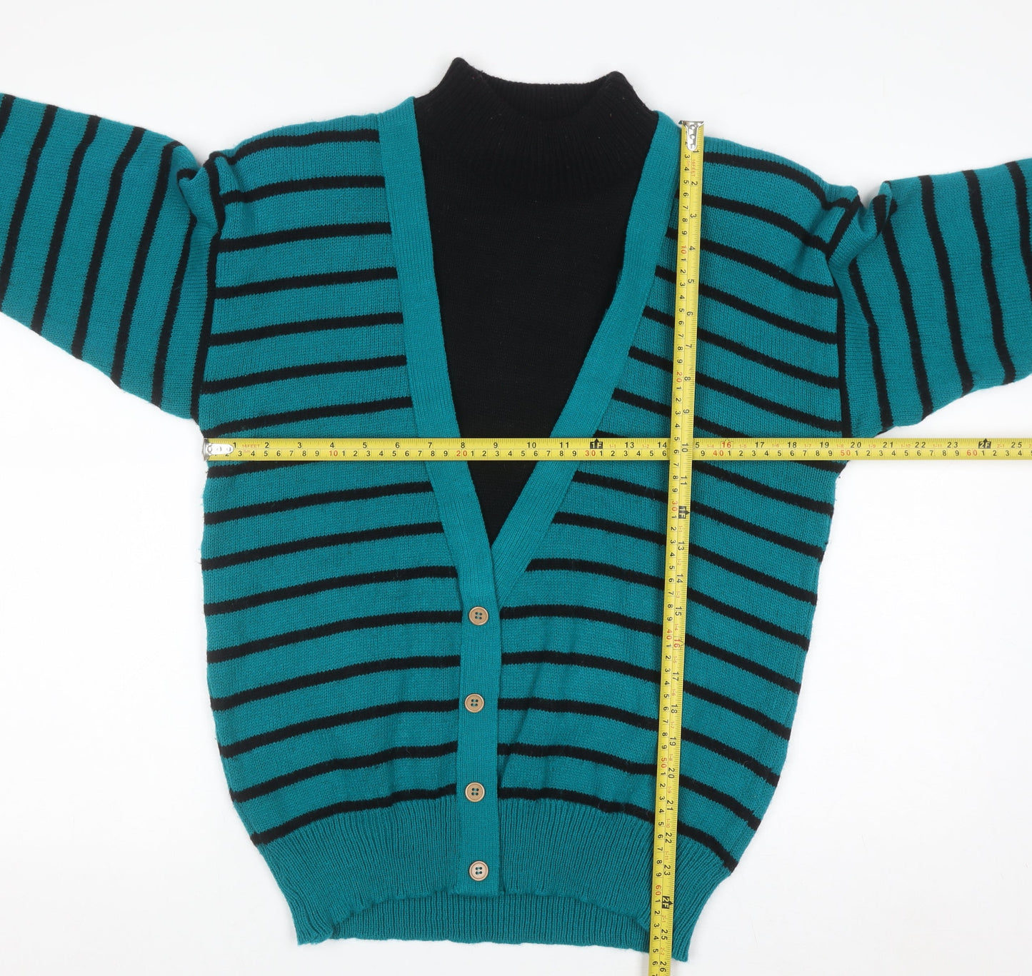 AMILANO Women's Blue Striped V-Neck Button Cardigan M