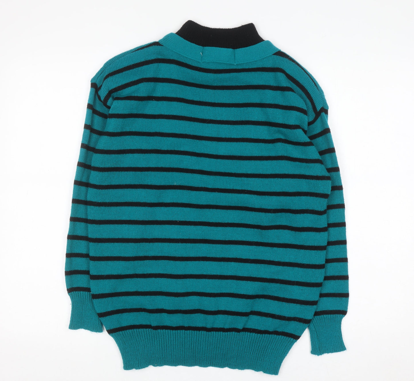 AMILANO Women's Blue Striped V-Neck Button Cardigan M