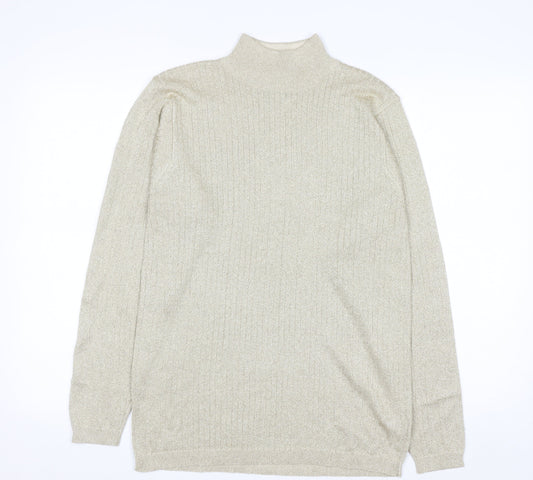 Marisa Christina Women's Beige Mock Neck Metallic Knit Jumper L