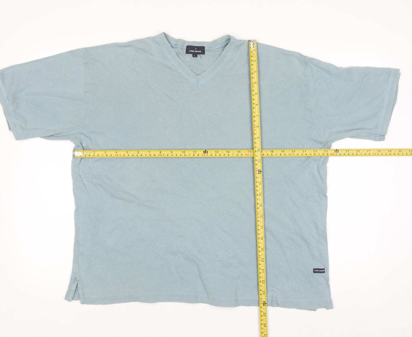 Daniel Hechter Men's Blue Cotton V-Neck T-Shirt Size L