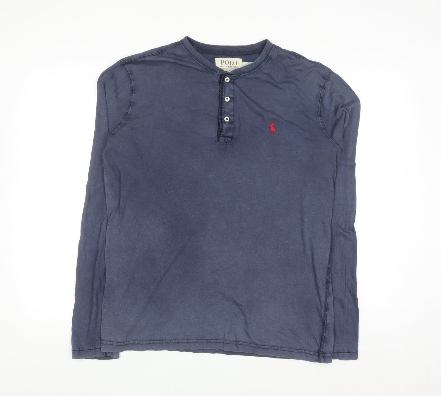 Ralph Lauren Men's Blue Cotton Long Sleeve Henley Shirt M