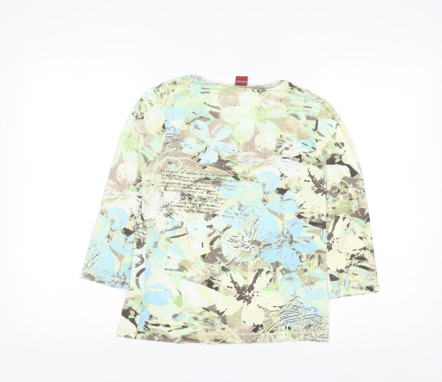 Olsen Women’s Multicoloured Floral V-Neck 3/4 Sleeve Cotton Top M