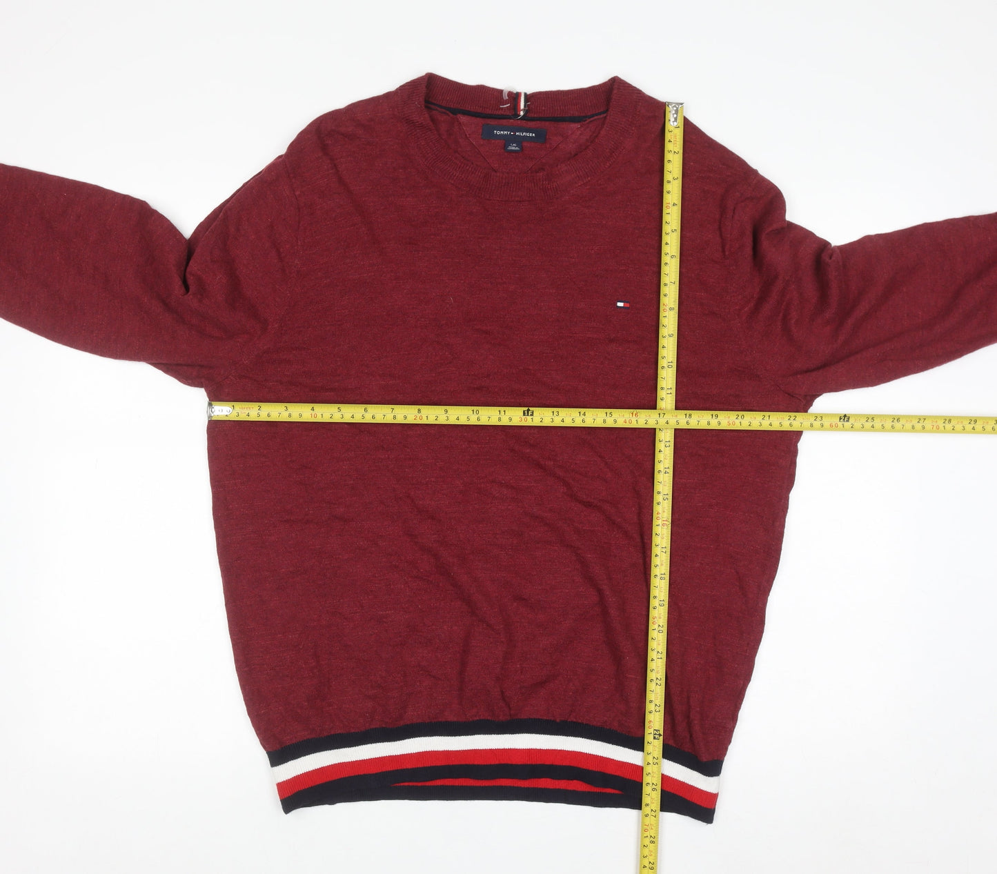 Tommy Hilfiger Men's Red Crew Neck Jumper Size L Classic Knit