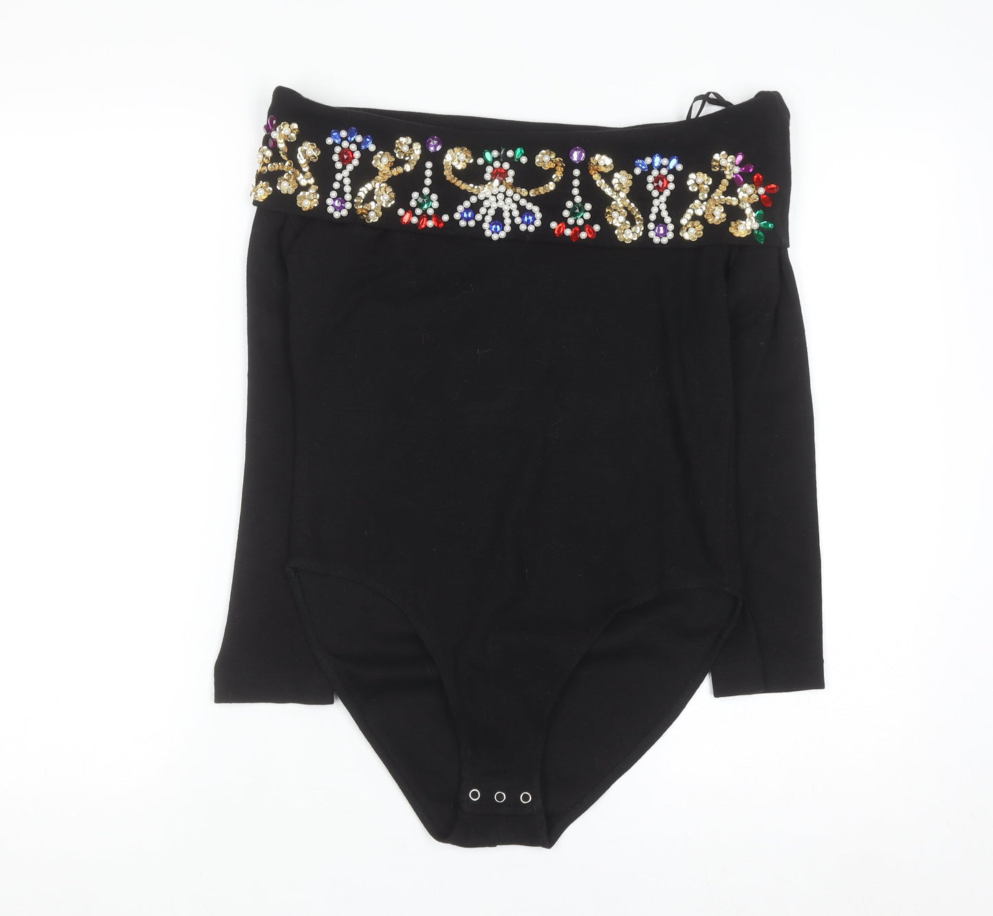 CX & CO Women's Black Off Shoulder Beaded Bodysuit Size 8