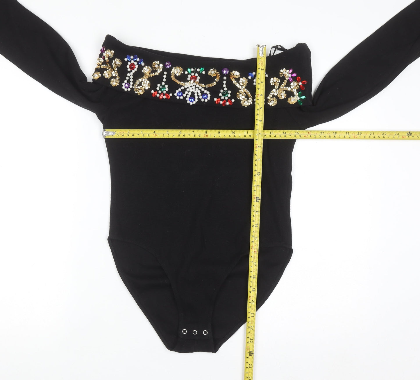 CX & CO Women's Black Off Shoulder Beaded Bodysuit Size 8