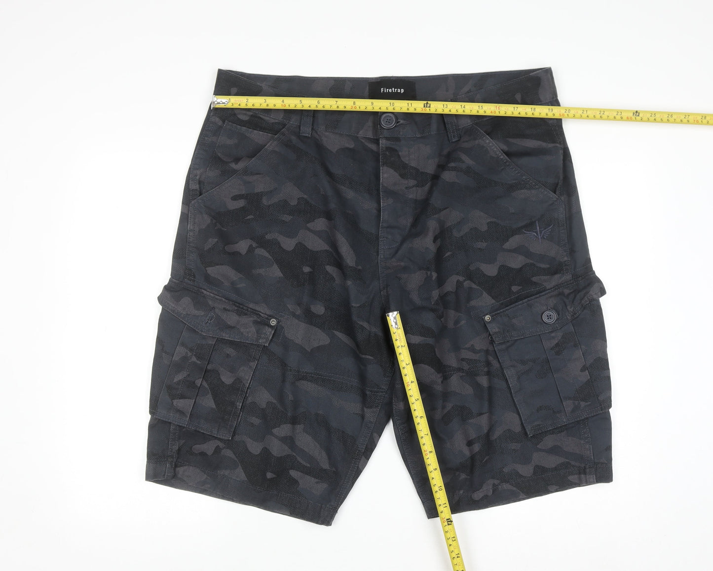 Firetrap Men's Black Camouflage Cargo Shorts 2XL Cotton
