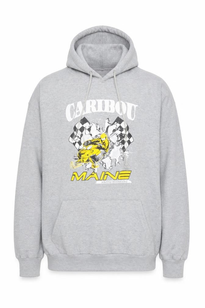 Jon Lauren Men's Grey Caribou Maine Pullover Hoodie XL Graphic Print