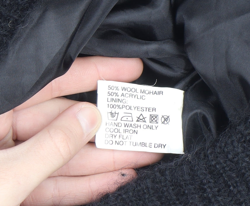 Affections Womens Black Argyle Floral Embroidered Knit Cardigan One Size
