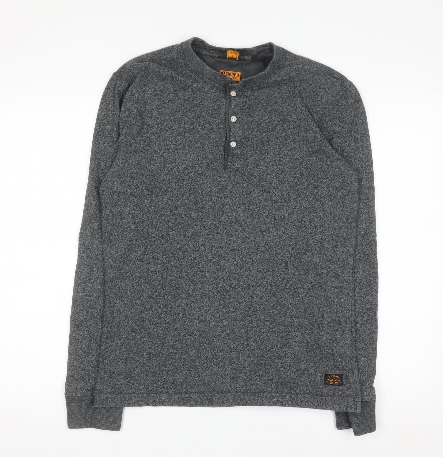Superdry Men's Grey Henley Long Sleeve Casual Shirt M