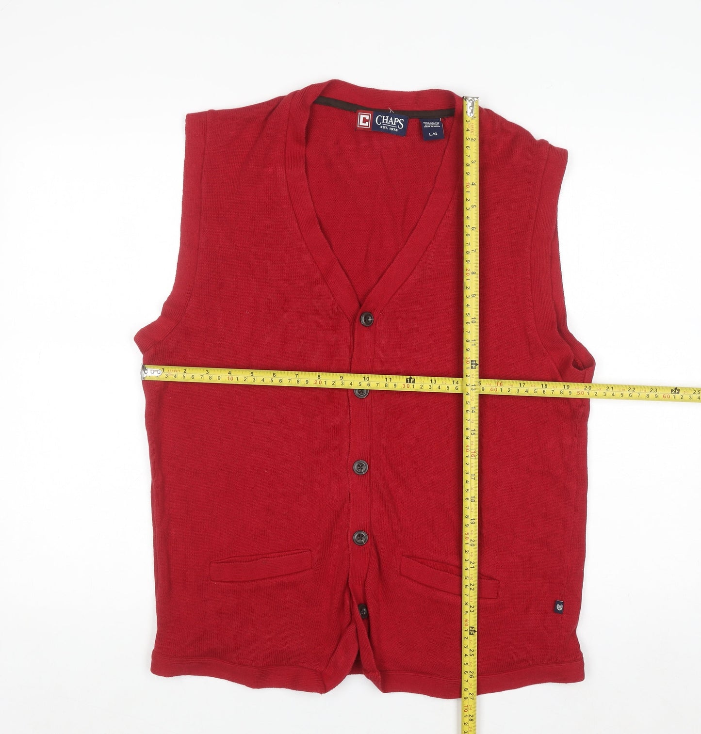 Chaps Men's Red Sleeveless Cotton Button Knit Vest L