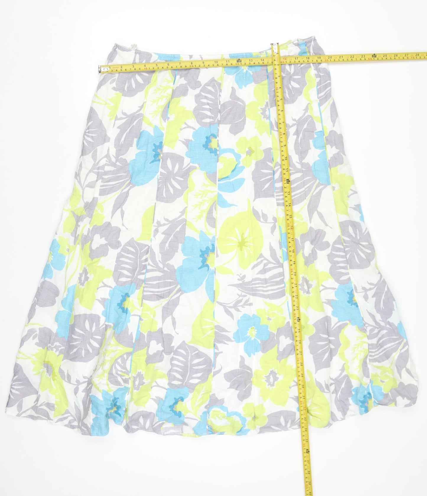 Marks and Spencer Per Una Women's Multicoloured Size 18 Floral A-Line Linen Skirt