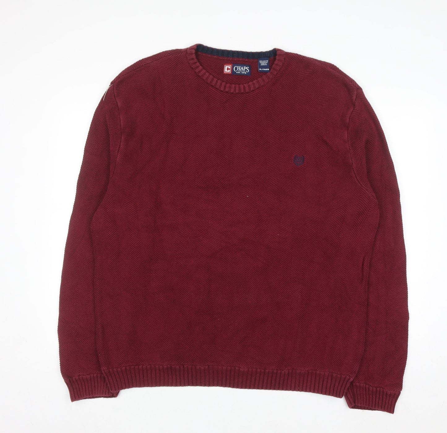Chaps Men's Red Cotton Crew Neck Herringbone Knit Jumper XL