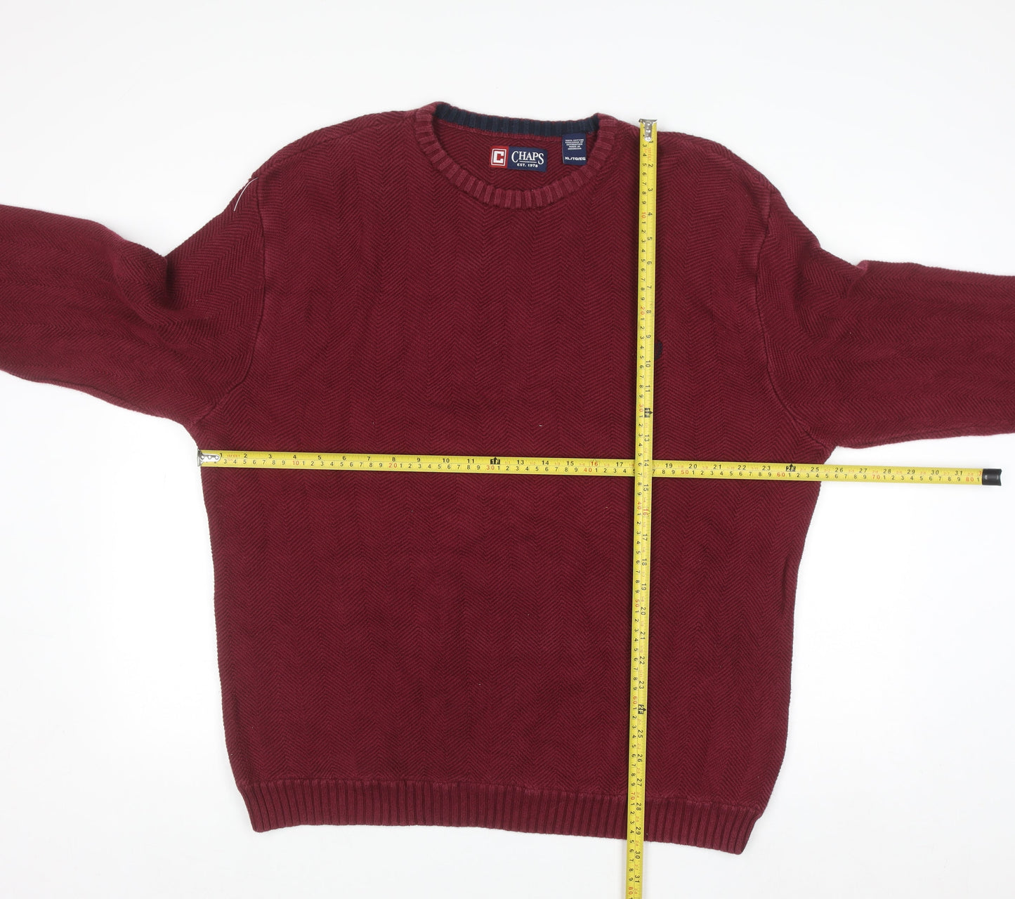 Chaps Men's Red Cotton Crew Neck Herringbone Knit Jumper XL