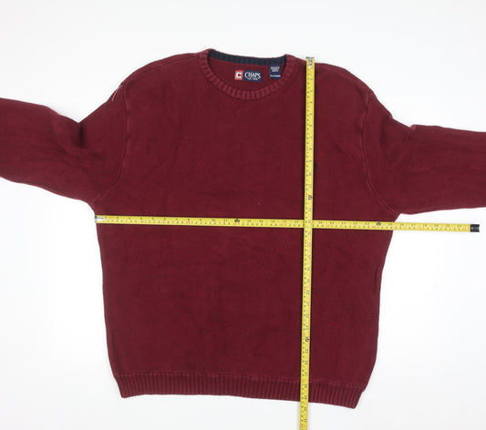 Chaps Men's Red Cotton Crew Neck Herringbone Knit Jumper XL