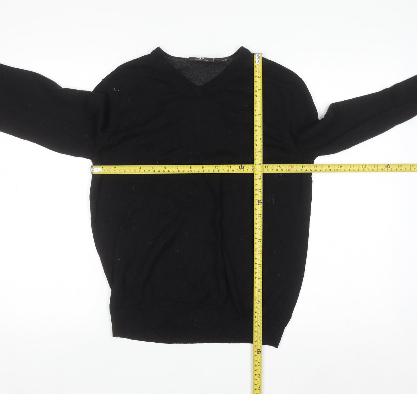 Calvin Klein Men's Black Merino Wool V-Neck Pullover Jumper M