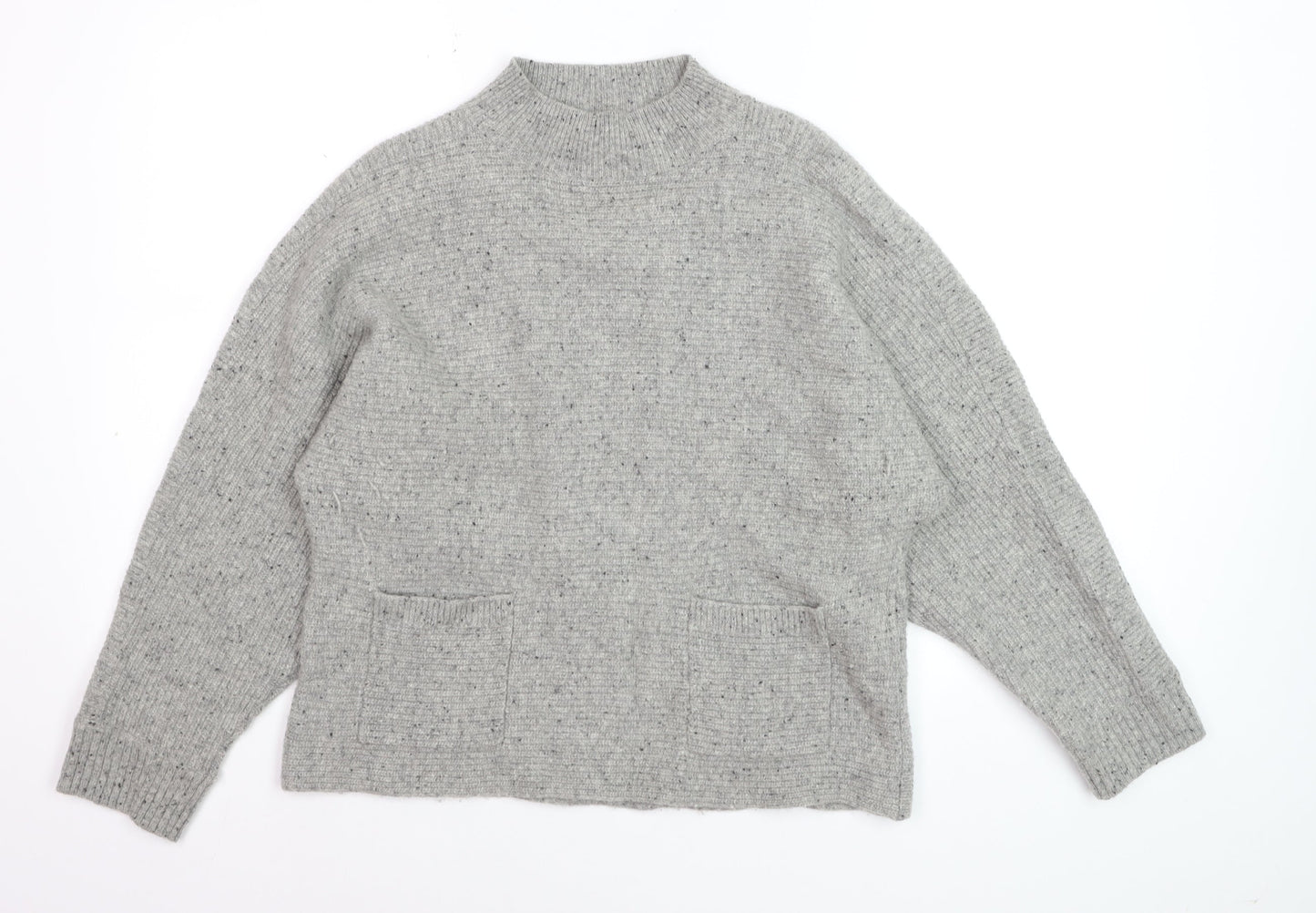 White Stuff Women's Grey Wool Mock Neck Relaxed Fit Jumper UK 12