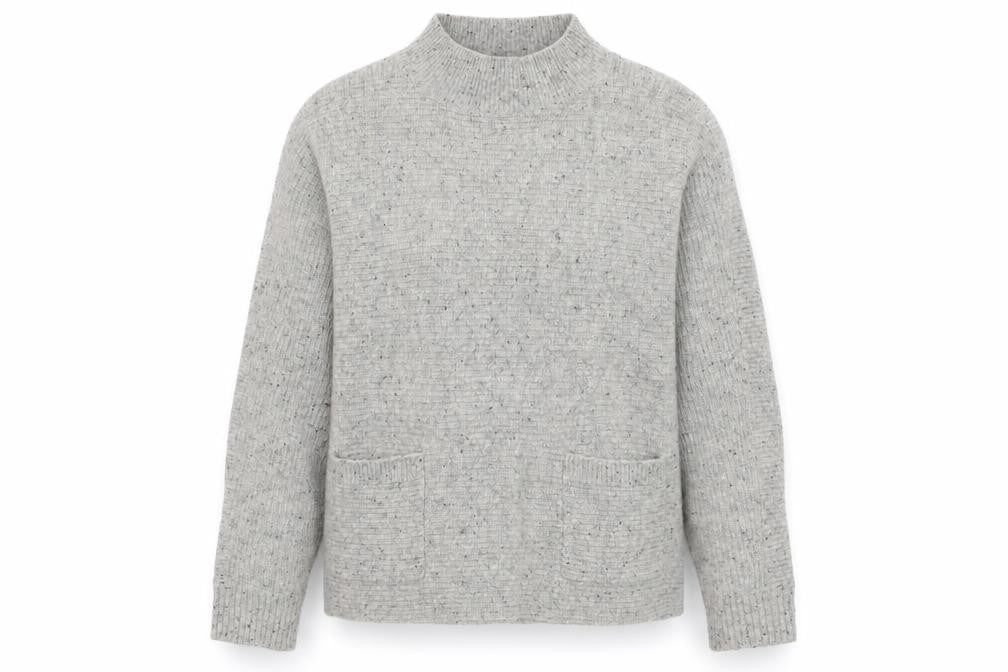 White Stuff Women's Grey Wool Mock Neck Relaxed Fit Jumper UK 12