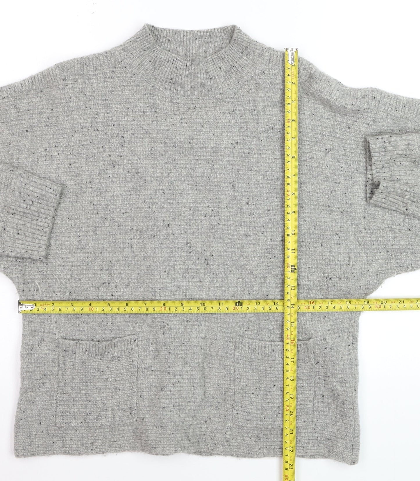 White Stuff Women's Grey Wool Mock Neck Relaxed Fit Jumper UK 12