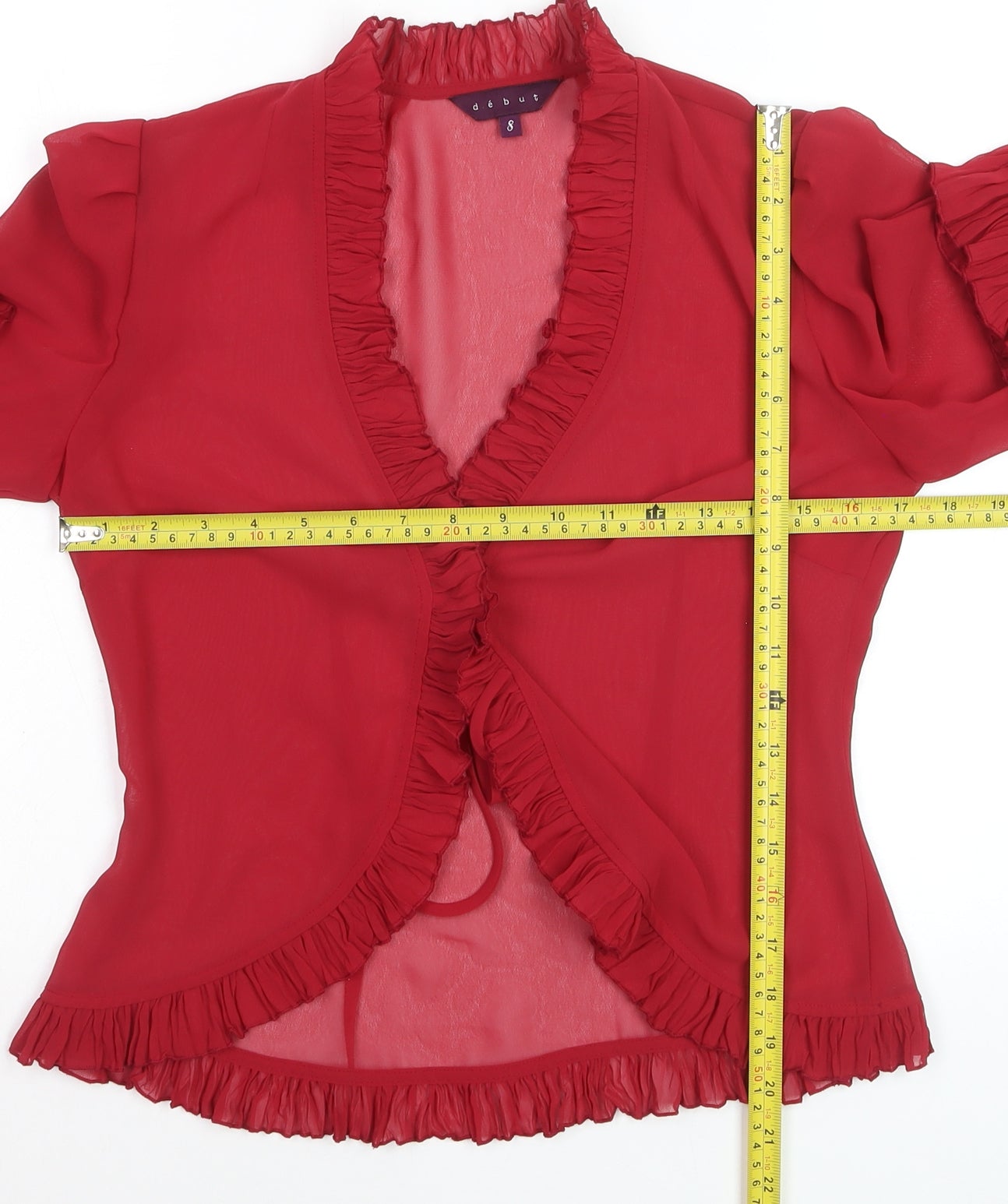 Début Women's Red Chiffon Ruffle Wrap Blouse Size 8
