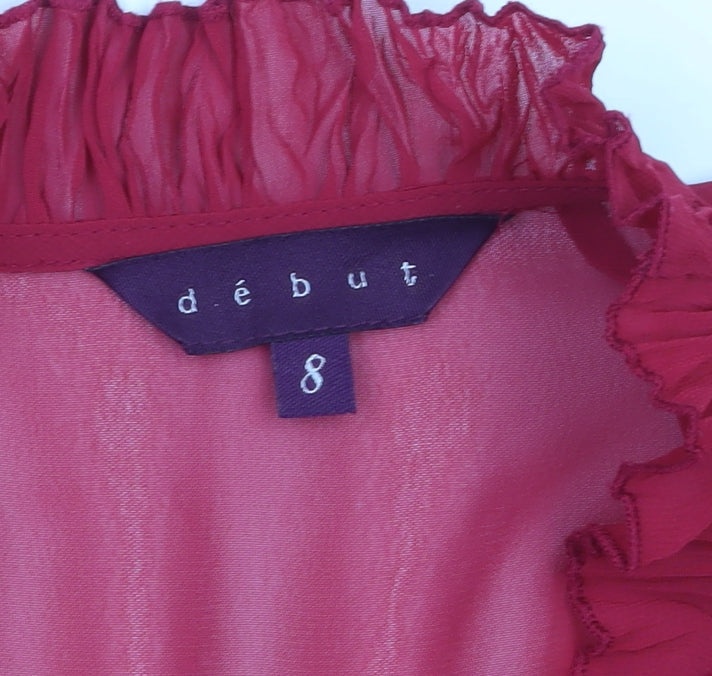 Début Women's Red Chiffon Ruffle Wrap Blouse Size 8