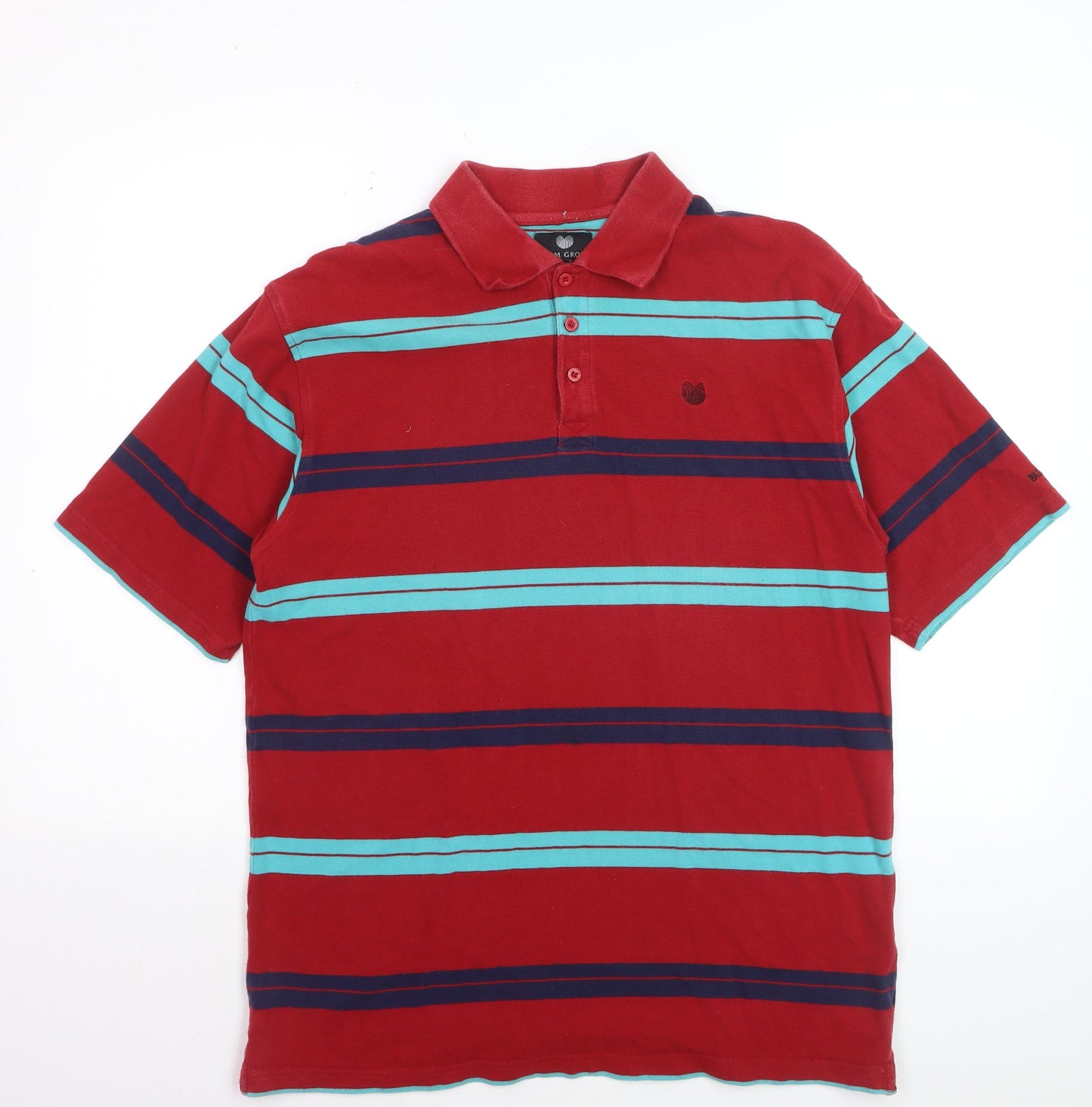 Palm Grove Men's Red Striped Cotton Polo Shirt Size L