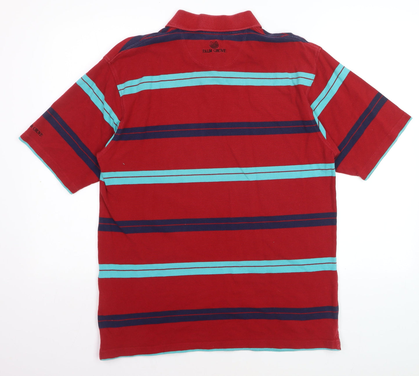 Palm Grove Men's Red Striped Cotton Polo Shirt Size L