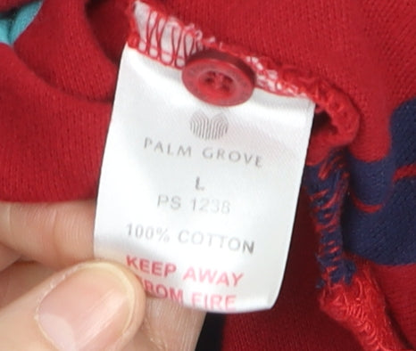 Palm Grove Men's Red Striped Cotton Polo Shirt Size L