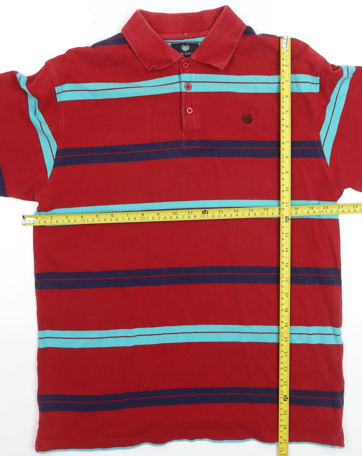 Palm Grove Men's Red Striped Collared Cotton Polo T-Shirt Size L