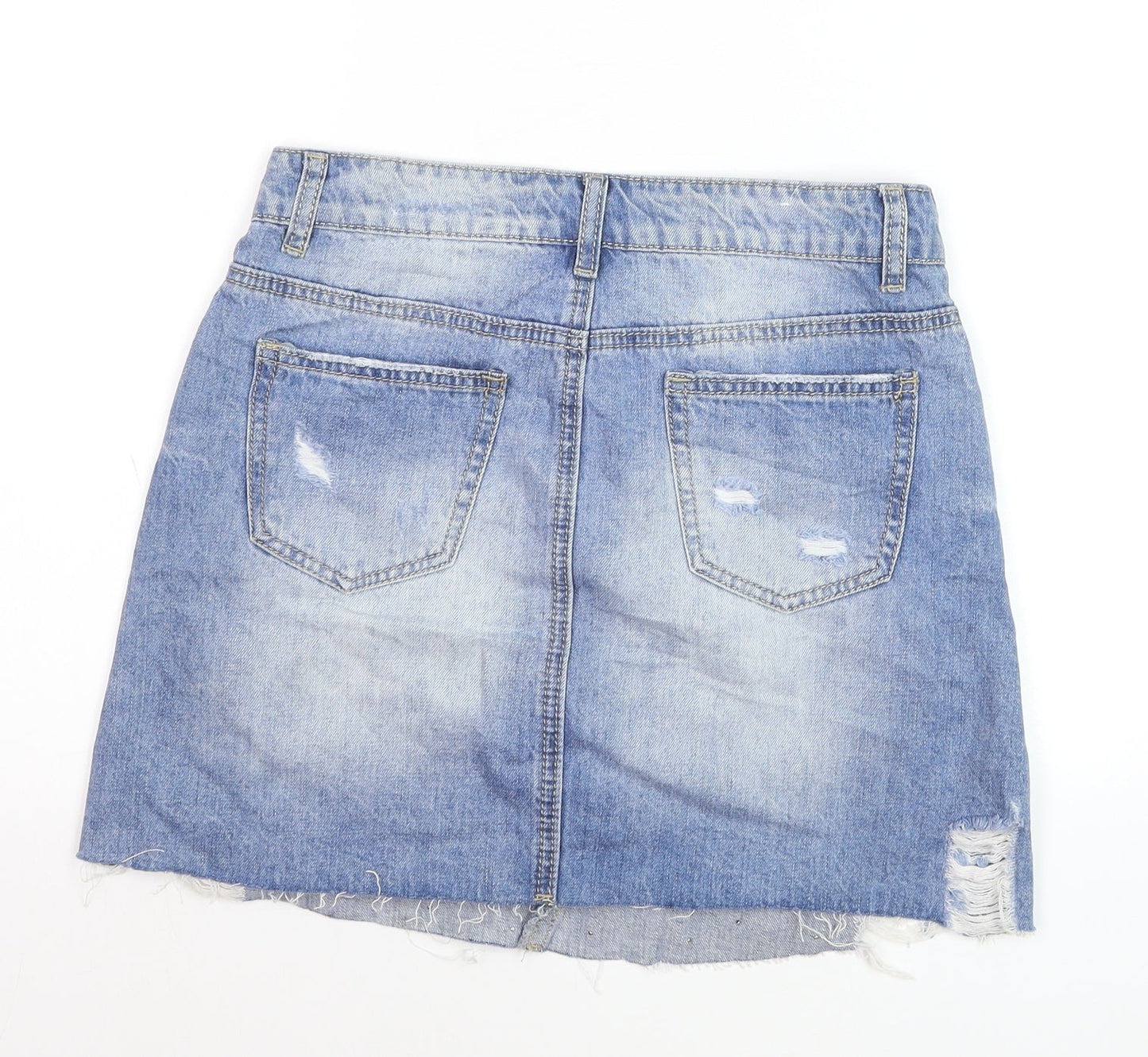 Realty Jeans Women Blue Mini Denim Skirt M Beaded Distressed Casual