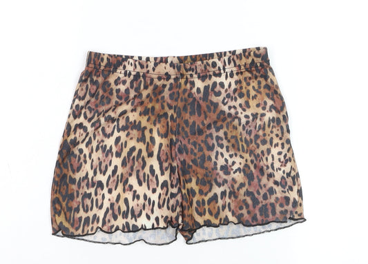 PRETTYLITTLETHING Girls Brown Leopard Print Polyester Hot Pants UK 8