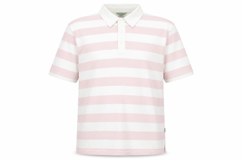 Hawkshead Mens Pink Stripe Cotton Polo Shirt Size L Short Sleeve