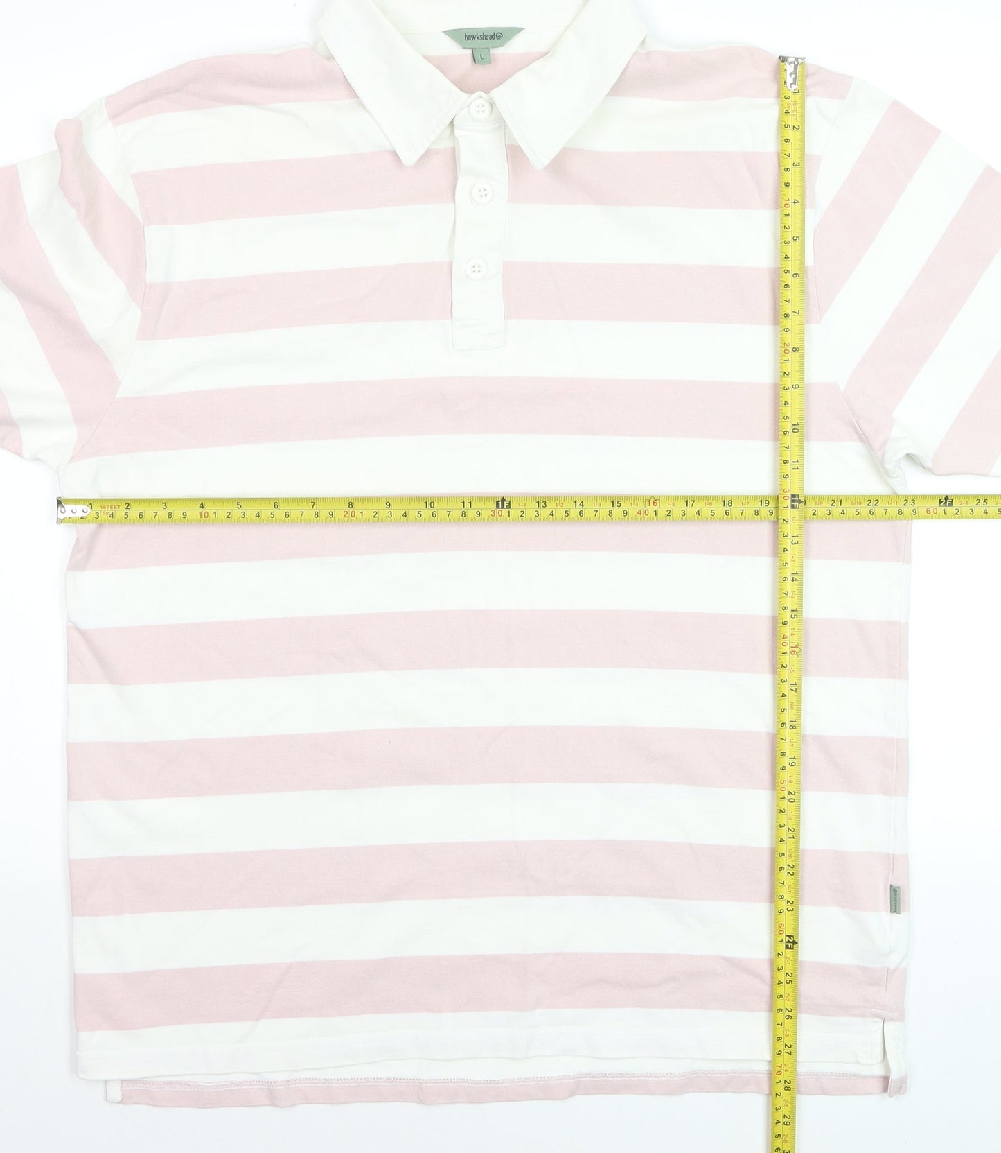 Hawkshead Mens Pink Stripe Cotton Polo Shirt Size L Short Sleeve