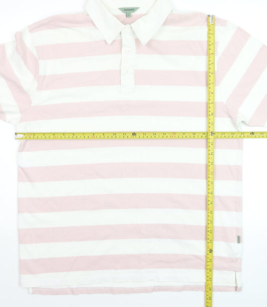 Hawkshead Mens Pink Stripe Cotton Polo Shirt Size L Short Sleeve