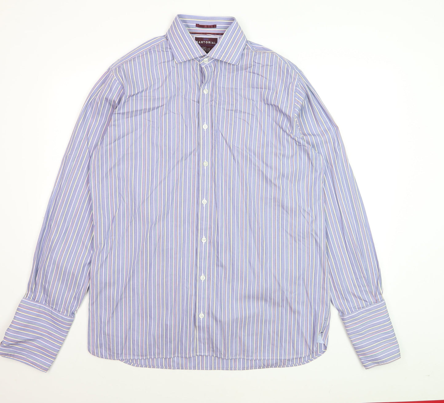 Marks and Spencer Sartorial Blue Striped Cotton Shirt Men’s 16 41 Long Sleeve