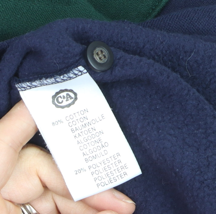 C&A Canda Men's Green & Navy Long Sleeve Polo Medium Classic Fit