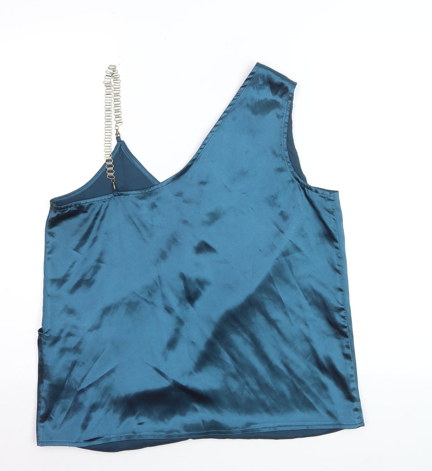 Lipsy Women’s Blue Satin Wrap Blouse with Beaded Strap Size M