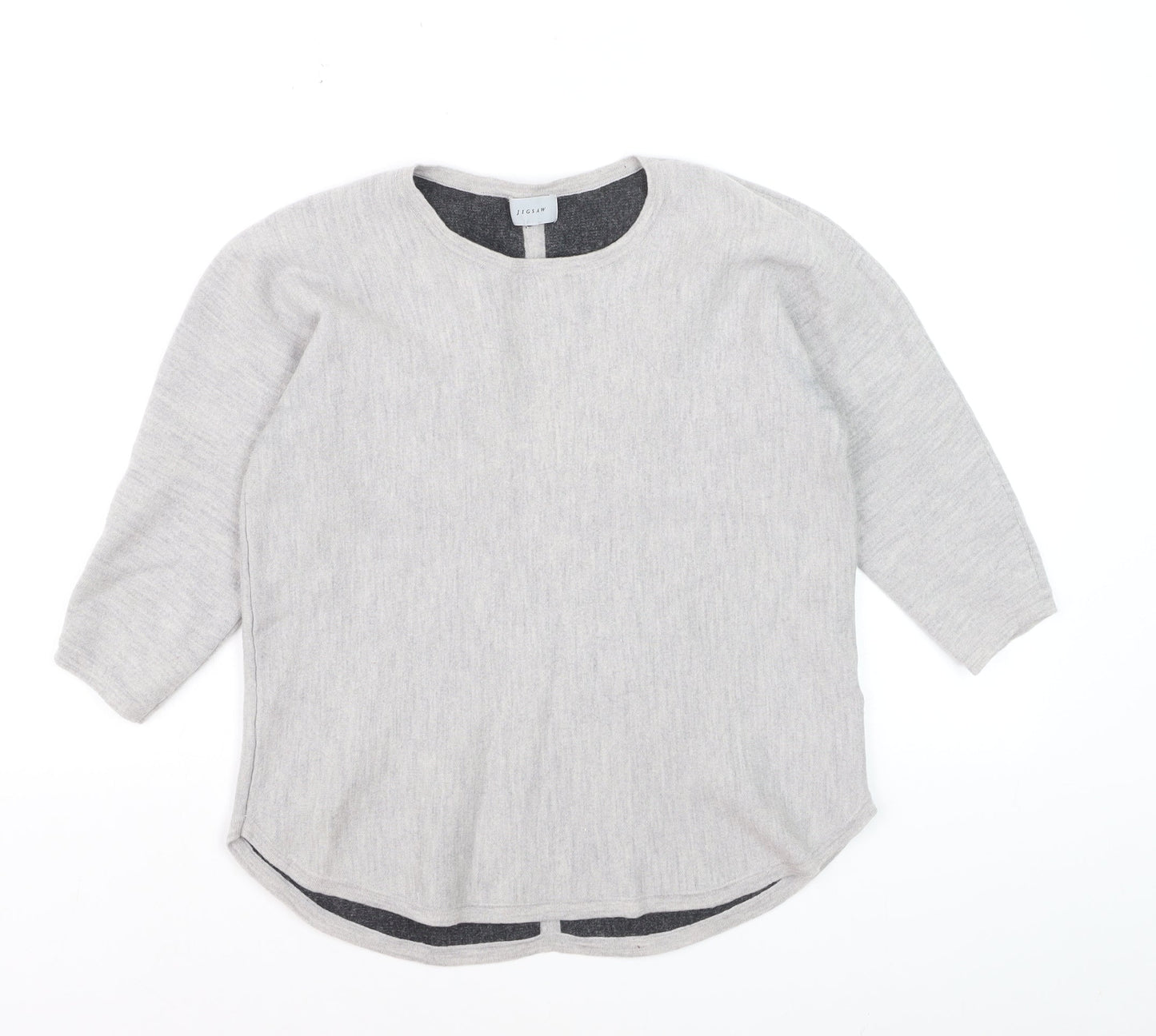 Jigsaw Women Grey Wool Blend 3/4 Sleeve Crew Neck Jumper M