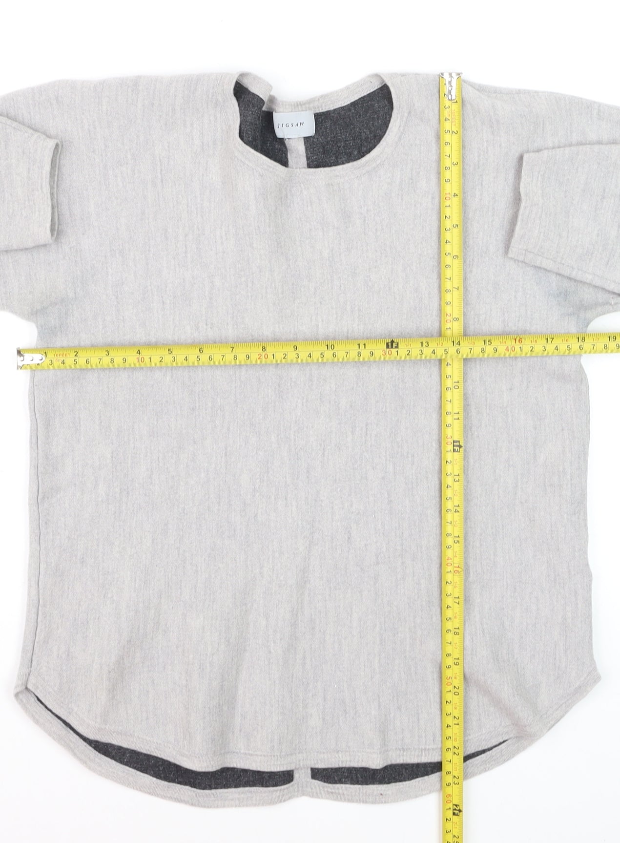 Jigsaw Women Grey Wool Blend 3/4 Sleeve Crew Neck Jumper M