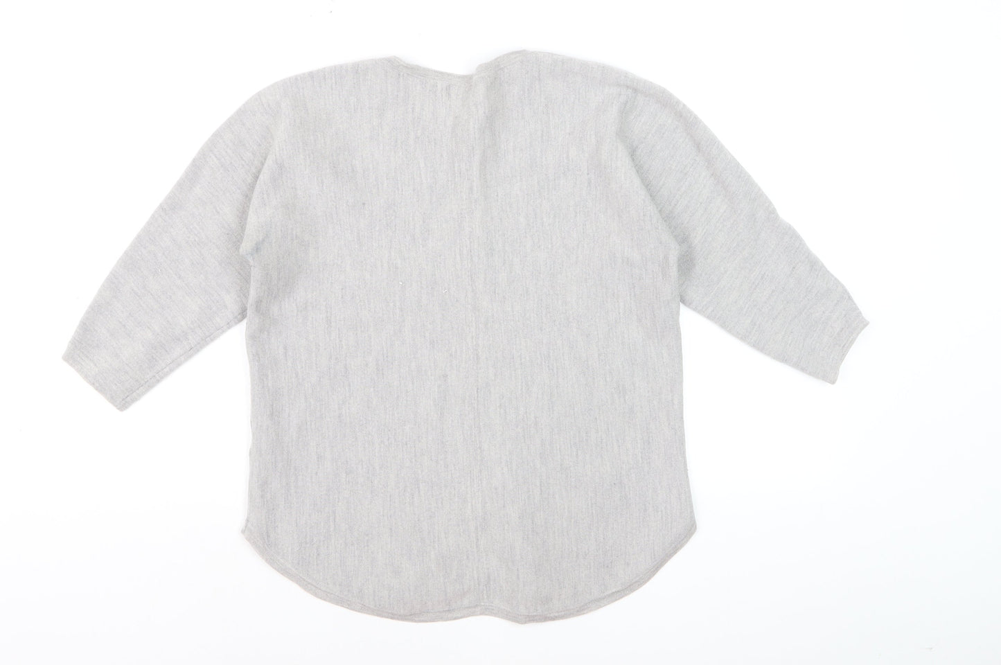 Jigsaw Women Grey Wool Blend 3/4 Sleeve Crew Neck Jumper M