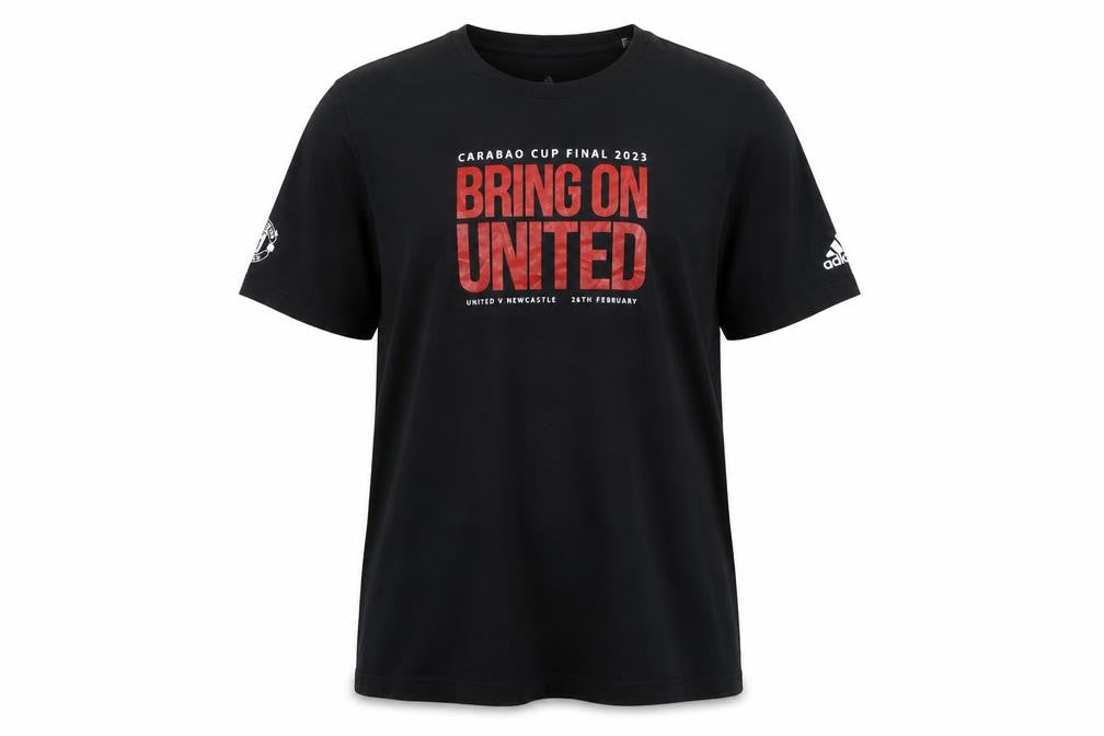 Front view of Adidas Men's Black 2XL Carabao Cup 2023 Bring on United T-Shirt