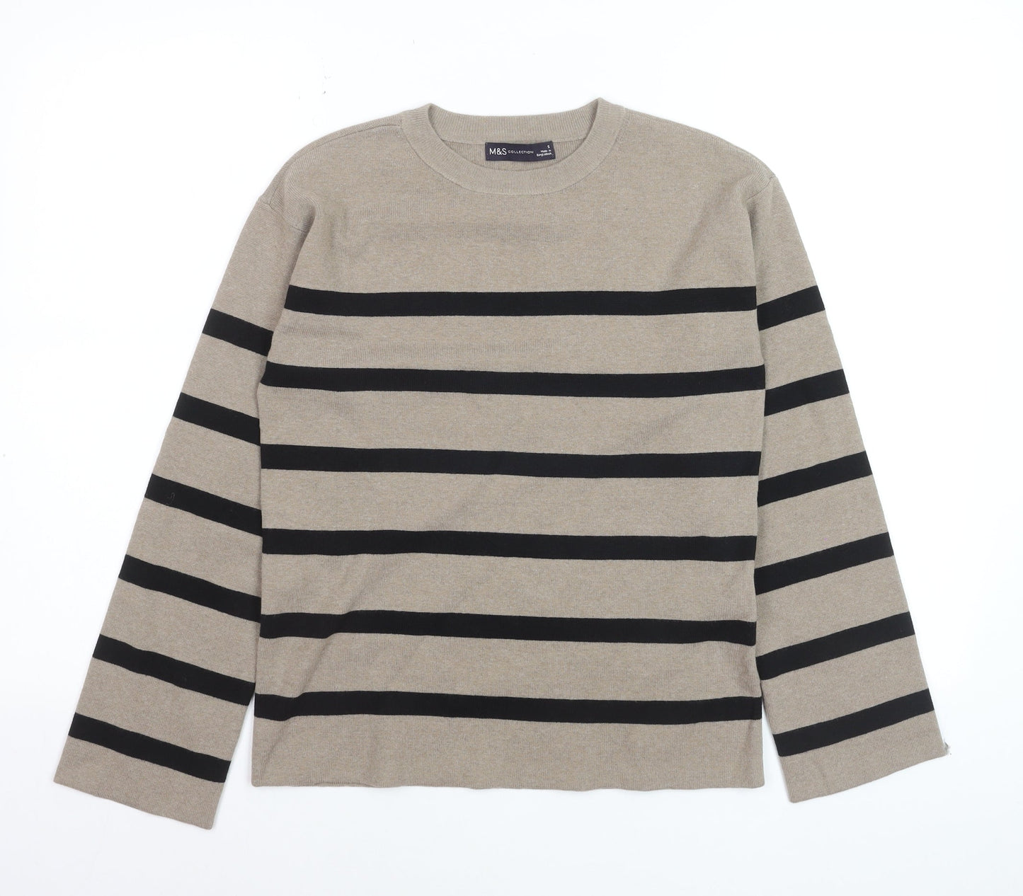 Marks and Spencer Women's Beige Striped Knit Jumper Size S