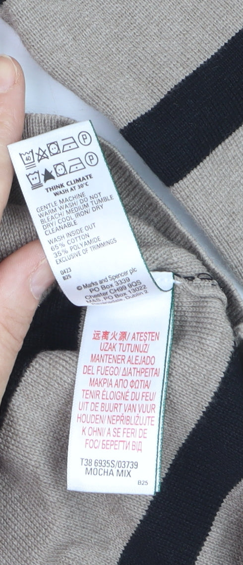 Marks and Spencer Women's Beige Striped Knit Jumper Size S