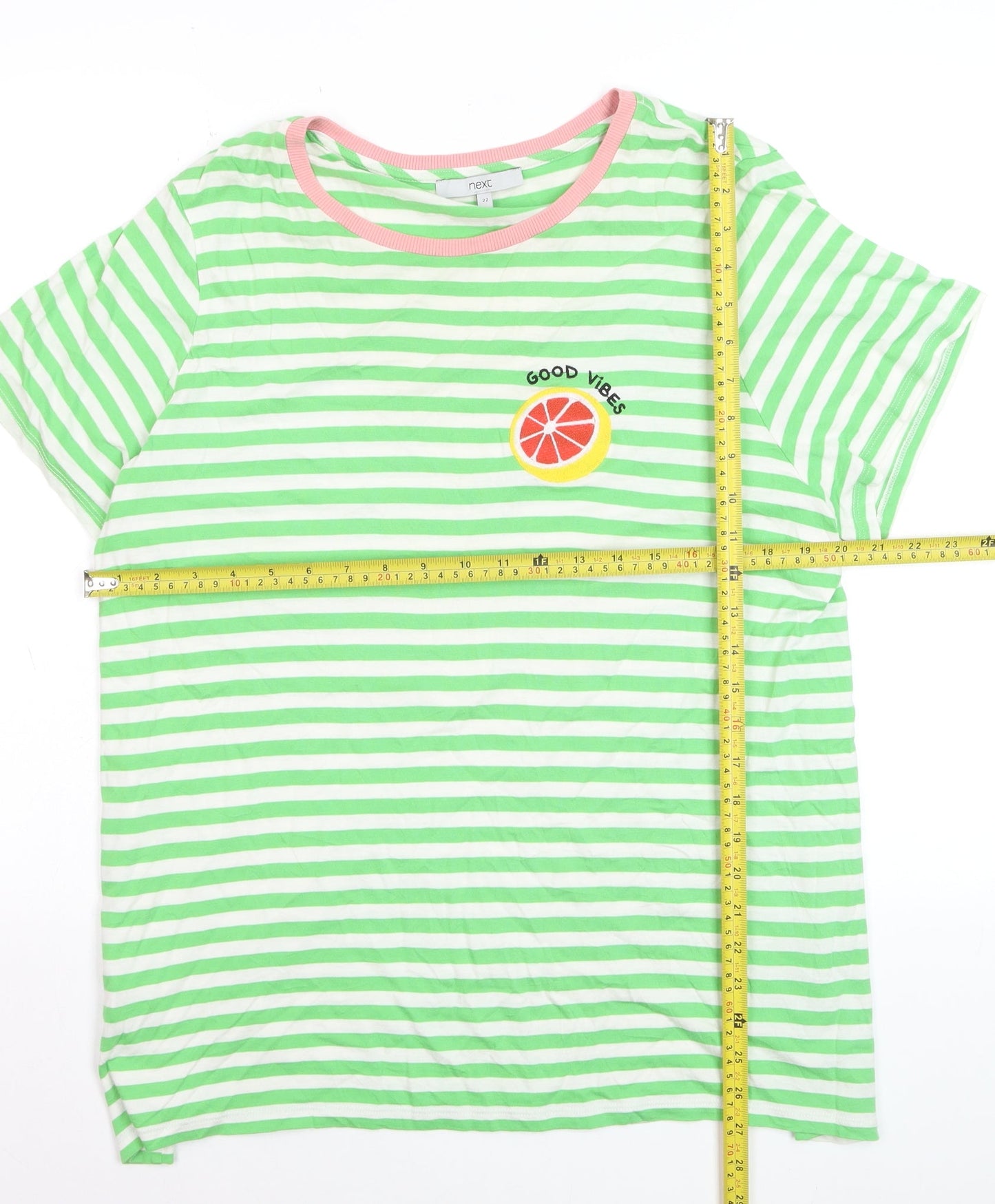 Next Women’s Green White Striped Crew Neck T-Shirt Size 22