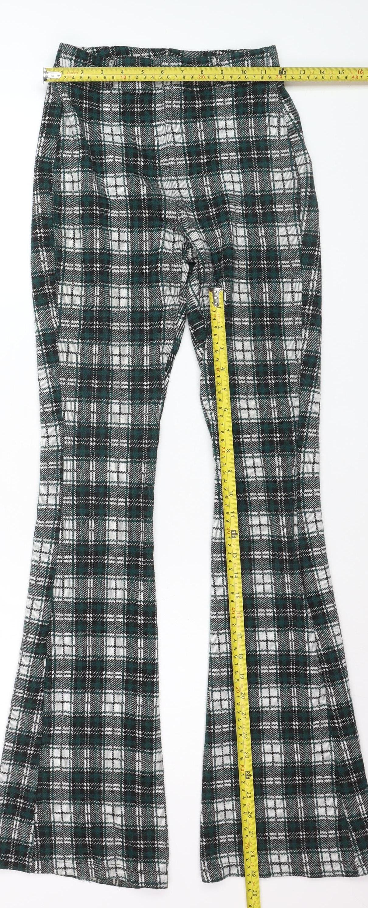 Stradivarius Women's Green Plaid Flared Trousers Size M