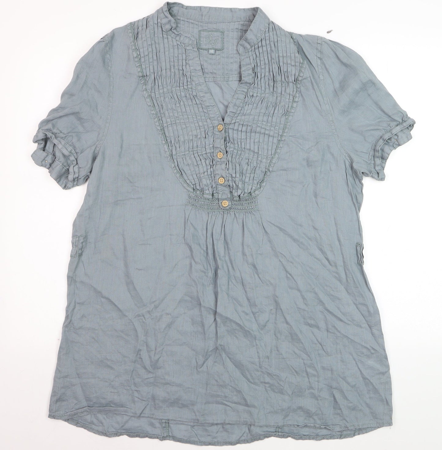 RJR Women Grey Linen Short Sleeve Tunic Blouse Size 18