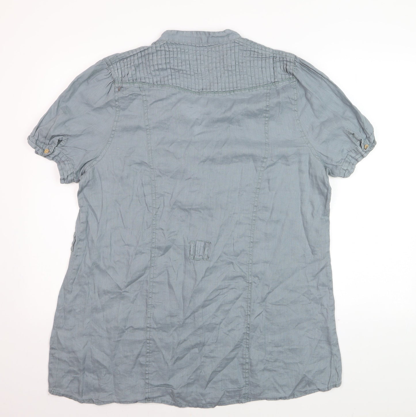 RJR Women Grey Linen Short Sleeve Tunic Blouse Size 18