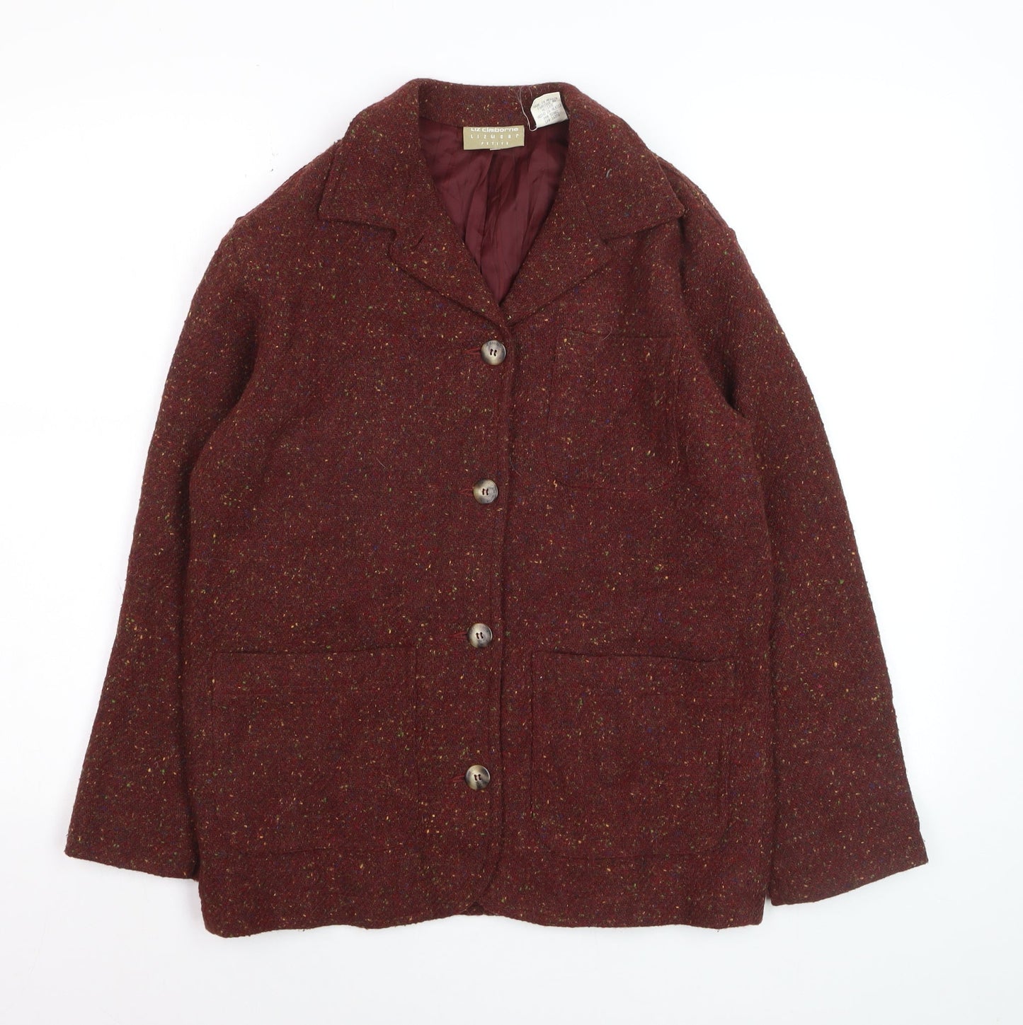 Liz Claiborne Womens Brown Tweed Wool Blazer Petite S Classic Fit