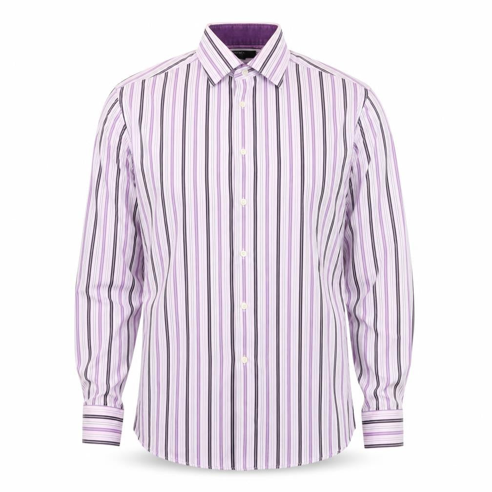 Marks & Spencer Autograph Men's Purple Striped Cotton Long Sleeve Shirt 15.5 Regular Fit