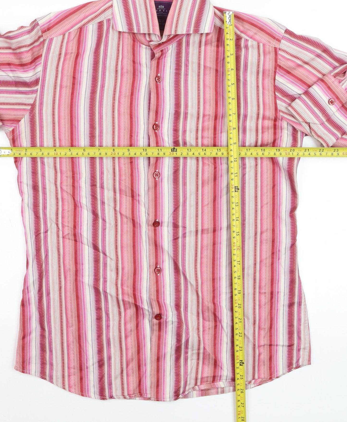 Hawes & Curtis Men's Pink Striped Slim Fit Cotton Long Sleeve Shirt S
