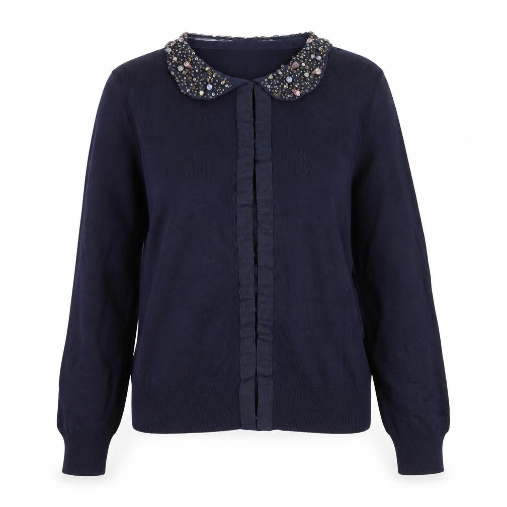 Untold Women's Blue Beaded Collared Long Sleeve Blouse M
